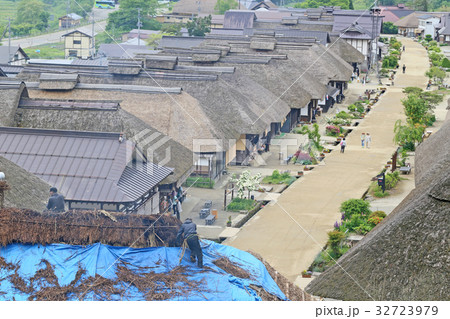 大内宿 萱の葺き替え 大内宿 萱の葺き替え 32723979