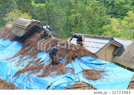 大内宿 萱の葺き替え 大内宿 萱の葺き替え 32723983