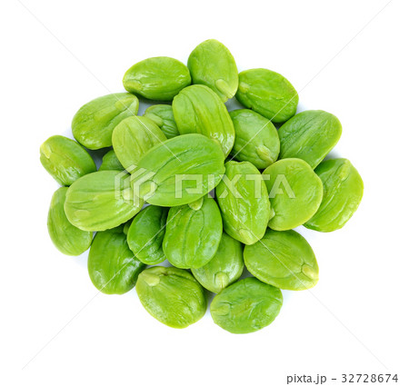 Parkia speciosa seeds or bitter bean on white 32728674