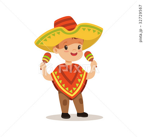 Cute Boy Wearing Poncho And Sombrero Nationalのイラスト素材 32729567 Pixta