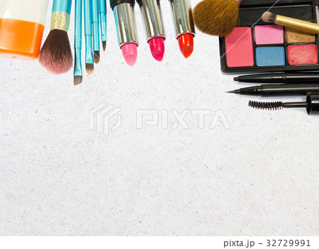 Colorful  Decorative  cosmetics on white wooden  32729991
