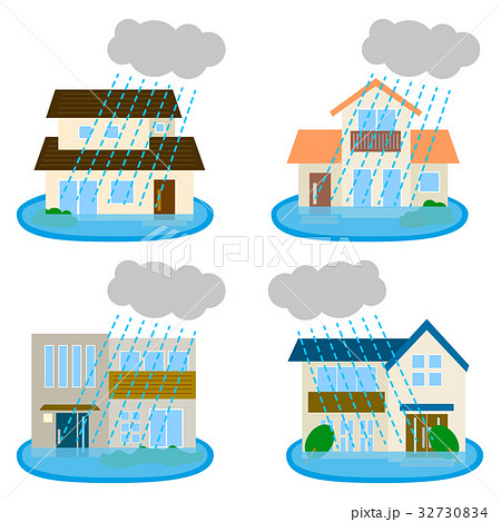 災害 住宅 水害のイラスト素材
