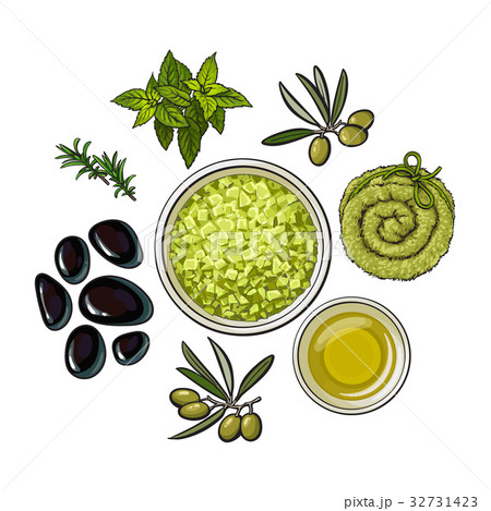 Spa salon accessories - stones, massage oil 32731423
