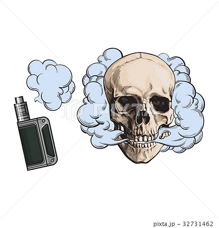 Smoke coming out of fleshless skull and vape - Stock Illustration  [32731462]