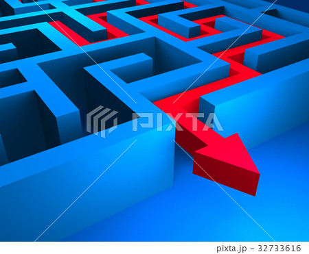 Red path across blue labyrinth Red path across blue labyrinth 32733616