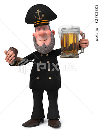 3d illustration sea captain with Smoking pipe 32733835