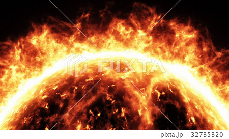 Realistic sun surface with solar flares. 3D 32735320