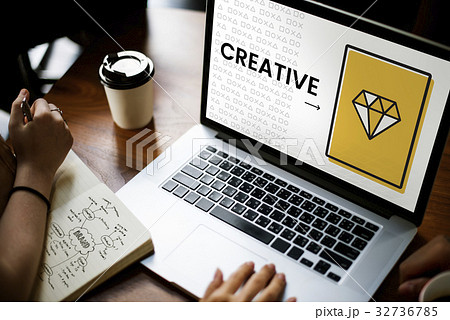 Hands working on laptop network graphic overlay Hands working on laptop network graphic overlay 32736785