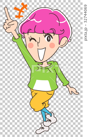 ウインクするジェンダーレス男子のイラスト素材