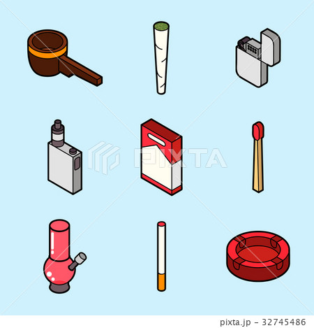 Smoking flat outline isometric set Smoking flat outline isometric set 32745486