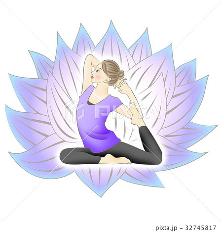 ヨガと紫の蓮の花のイラスト白背景 ヨガと紫の蓮の花のイラスト白背景 32745817