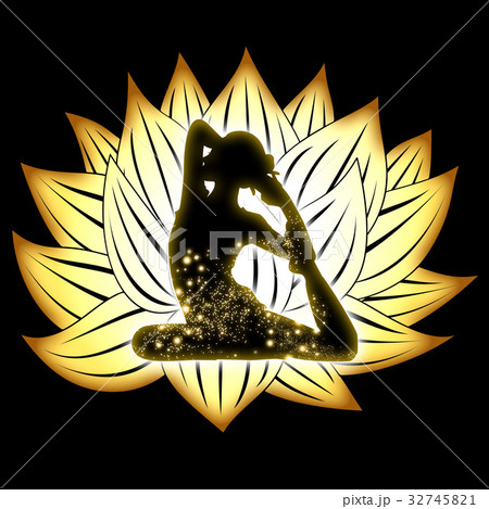ヨガと白い蓮の花のイラスト黒背景 32745821