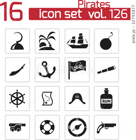 Vector black pirates icons set Vector black pirates icons set 32745877
