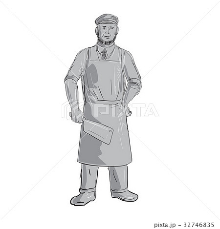 Vintage Butcher Meat Cleaver Standing Drawing Vintage Butcher Meat Cleaver Standing Drawing 32746835