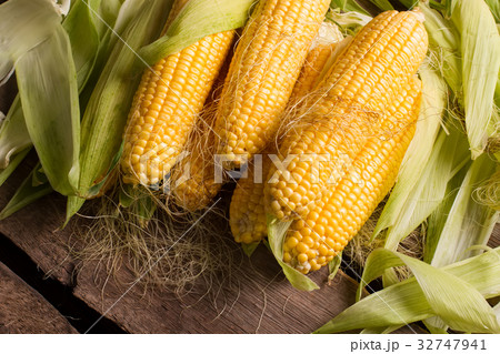 Corn with leaves close-up. 32747941