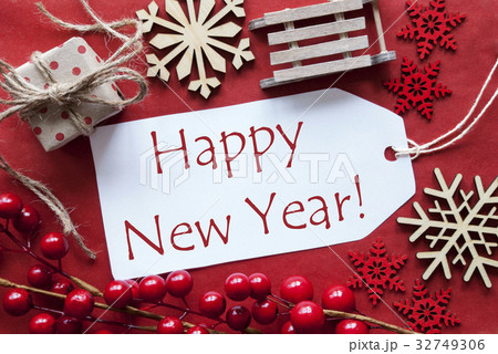 Label WIth Christmas Decoration, Happy New Year 32749306