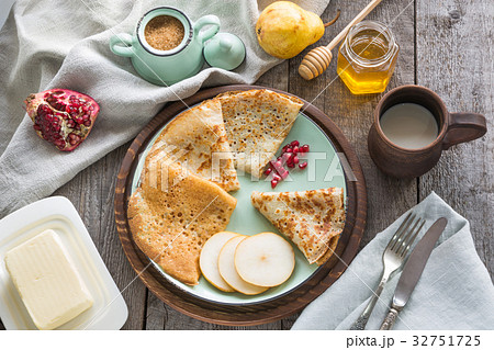 Traditional russian breakfast of pancakes. Traditional russian breakfast of pancakes. 32751725