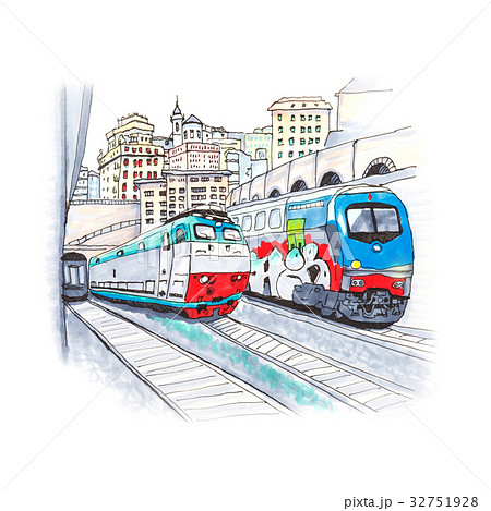 Trains at railway station, Genoa, Liguria, Italy 32751928