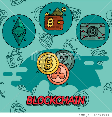 Blockchain flat concept icons 32753944
