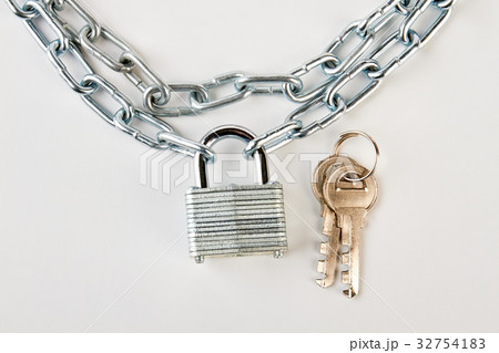 Chain, padlock, golden keys. 32754183