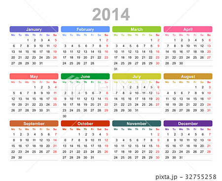 2014 year annual calendar (Monday first, Englsih) 32755258