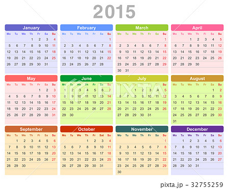 2015 year annual calendar (Monday first, English) 32755259