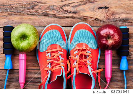 Apples, gumshoes and jump rope. Apples, gumshoes and jump rope. 32755642