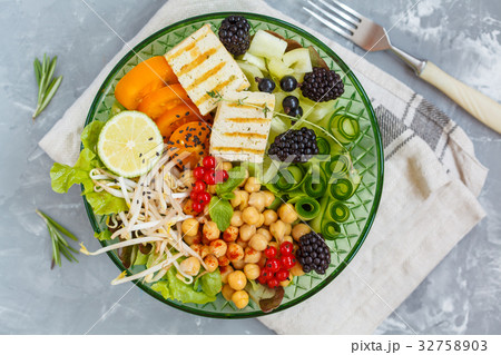 buddha bowl of vegetables, chickpeas and tofu. buddha bowl of vegetables, chickpeas and tofu. 32758903