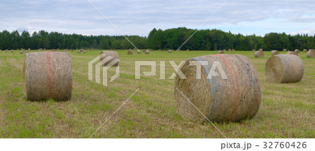 farm hay bales country field meadow landscape 32760426