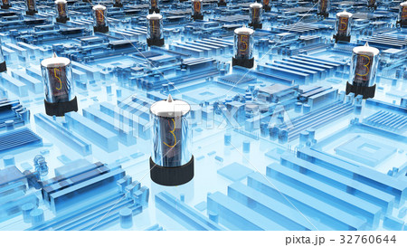 Futuristic circuit board with nixie tubes. 3D Futuristic circuit board with nixie tubes. 3D 32760644