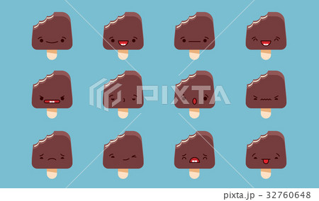Set of vector kawaii chocolate ice cream emoticons 32760648