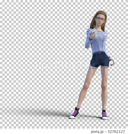 Girl with a smartphone perming3DCG illustrations material Girl with a smartphone perming3DCG illustrations material 32762127
