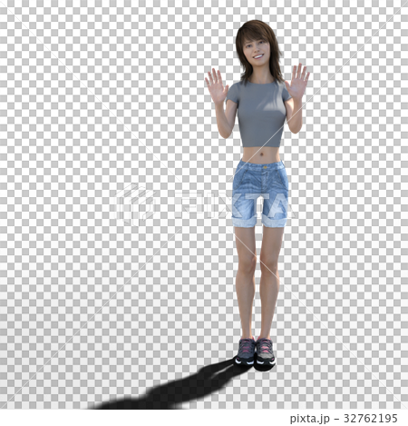Young woman perming3DCG illustration material that shakes both hands Young woman perming3DCG illustration material that shakes both hands 32762195