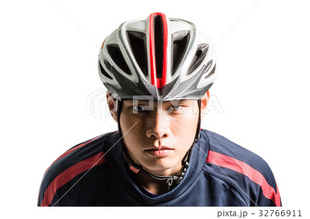 Portrait of an asian man cyclist with helmet Portrait of an asian man cyclist with helmet 32766911