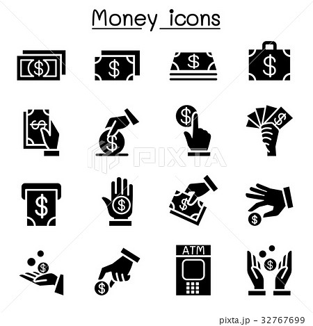 Money, Cash, Currency, Coin icon set flat style 32767699