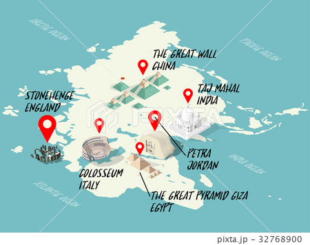 isometric design concept of Wonders of the World 32768900