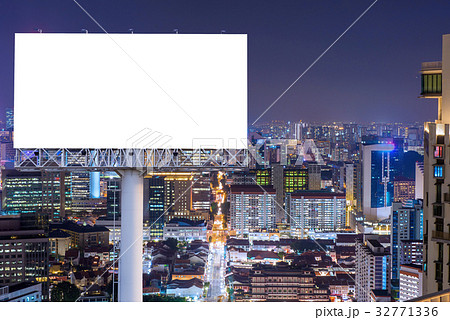 Blank billboard for advertisement in city at night 32771336