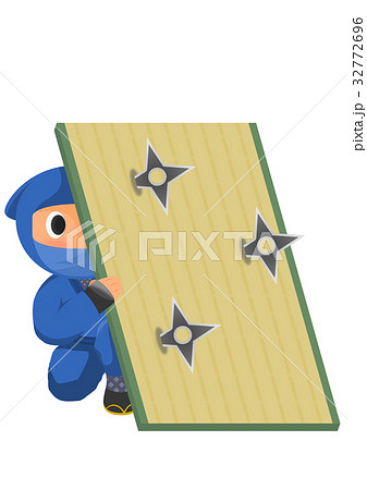 畳で手裏剣を防ぐ忍者のイラスト素材