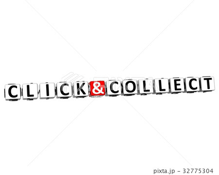 3D Block Text CLICK AND COLLECT over white backgro 32775304