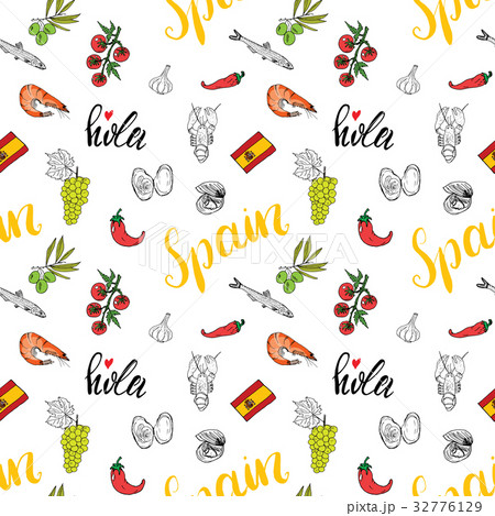 Spain seamless pattern doodle sketch vector Spain seamless pattern doodle sketch vector 32776129