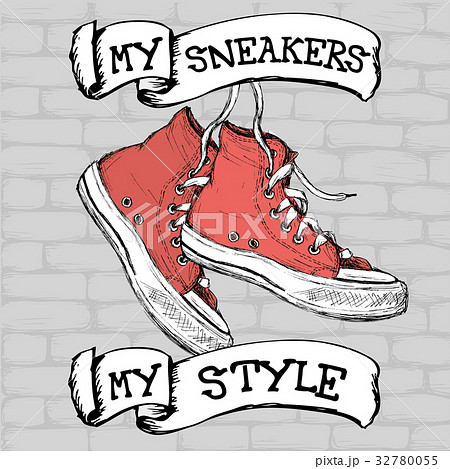 Vintage Sneakers Hand Drawn Vector Illustration のイラスト素材