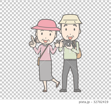 観光旅行をしている老人夫婦のイラストのイラスト素材