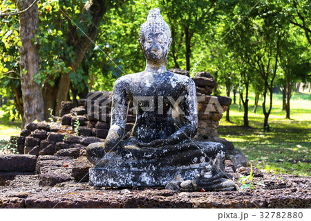 Old statue buddha outdoor green tree 32782880