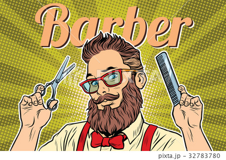 bearded hipster barber with scissors and comb 32783780