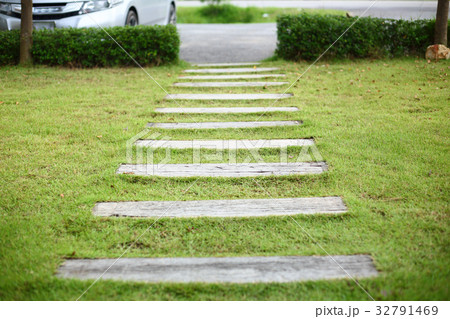 concrete pathway pavement step on green grass concrete pathway pavement step on green grass 32791469