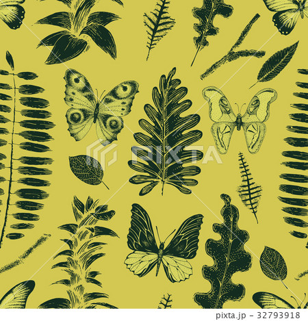 Vector retro hand drawn seamless vector botany 32793918