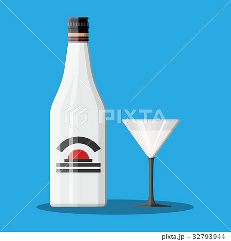 Bottle of rum with coconut and glass. 32793944