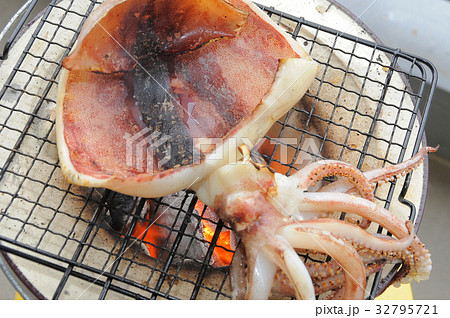 七輪でイカの干物を焼く 32795721