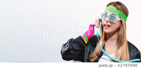 Woman in 1980's fashion Woman in 1980's fashion 32797090