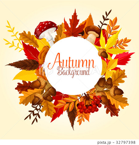 Autumn leaf, mushroom and forest berry poster 32797398